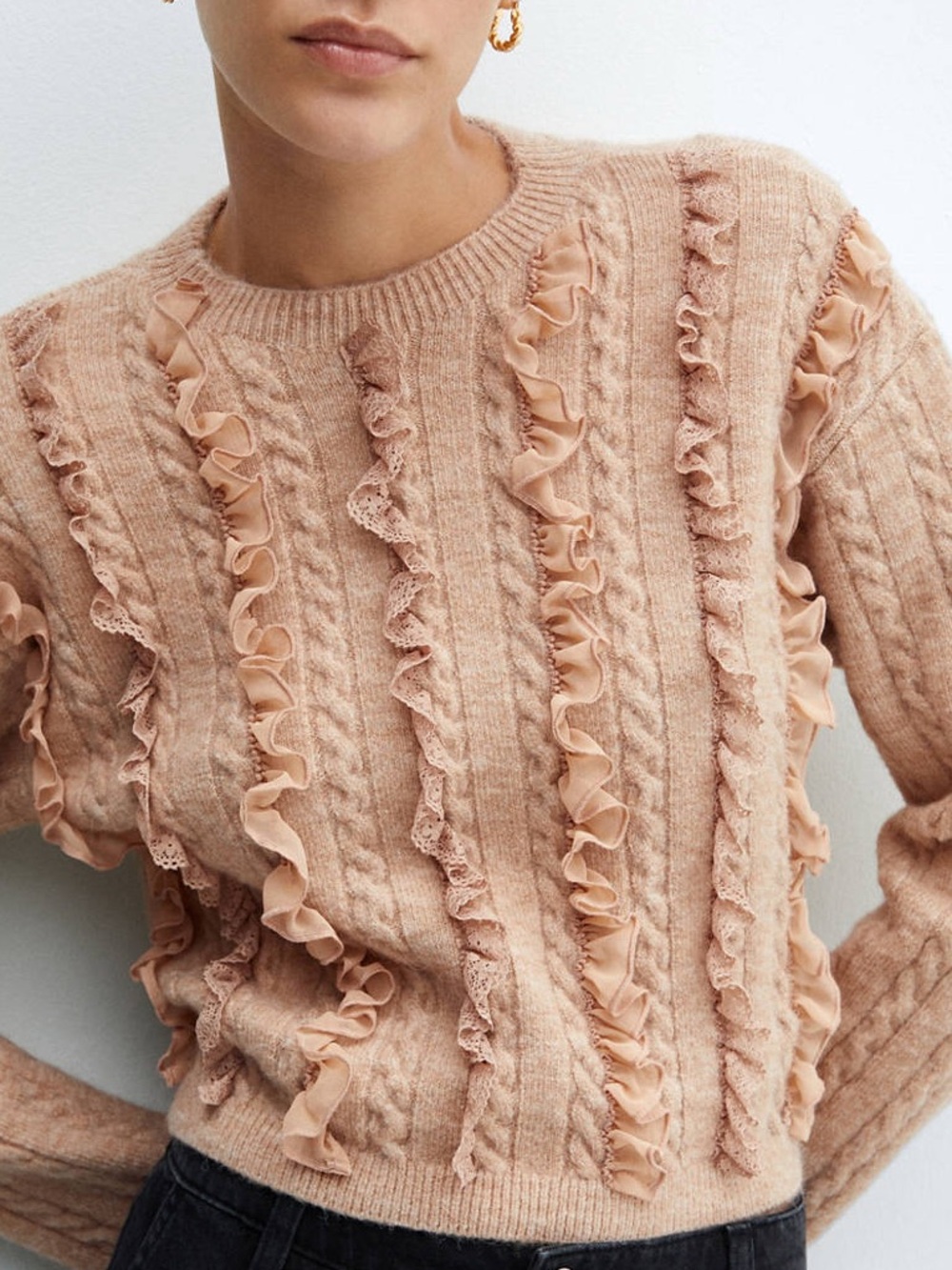 MANGO Ruffled Crop Sweater